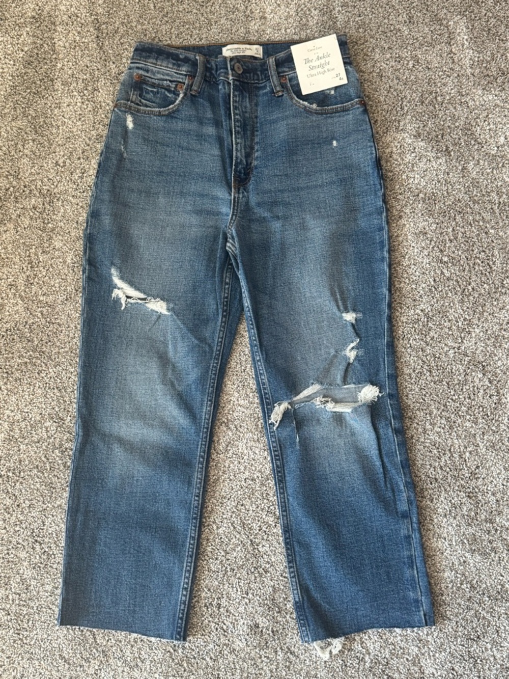 Abercrombie & Fitch Distressed Cropped Blue Jeans